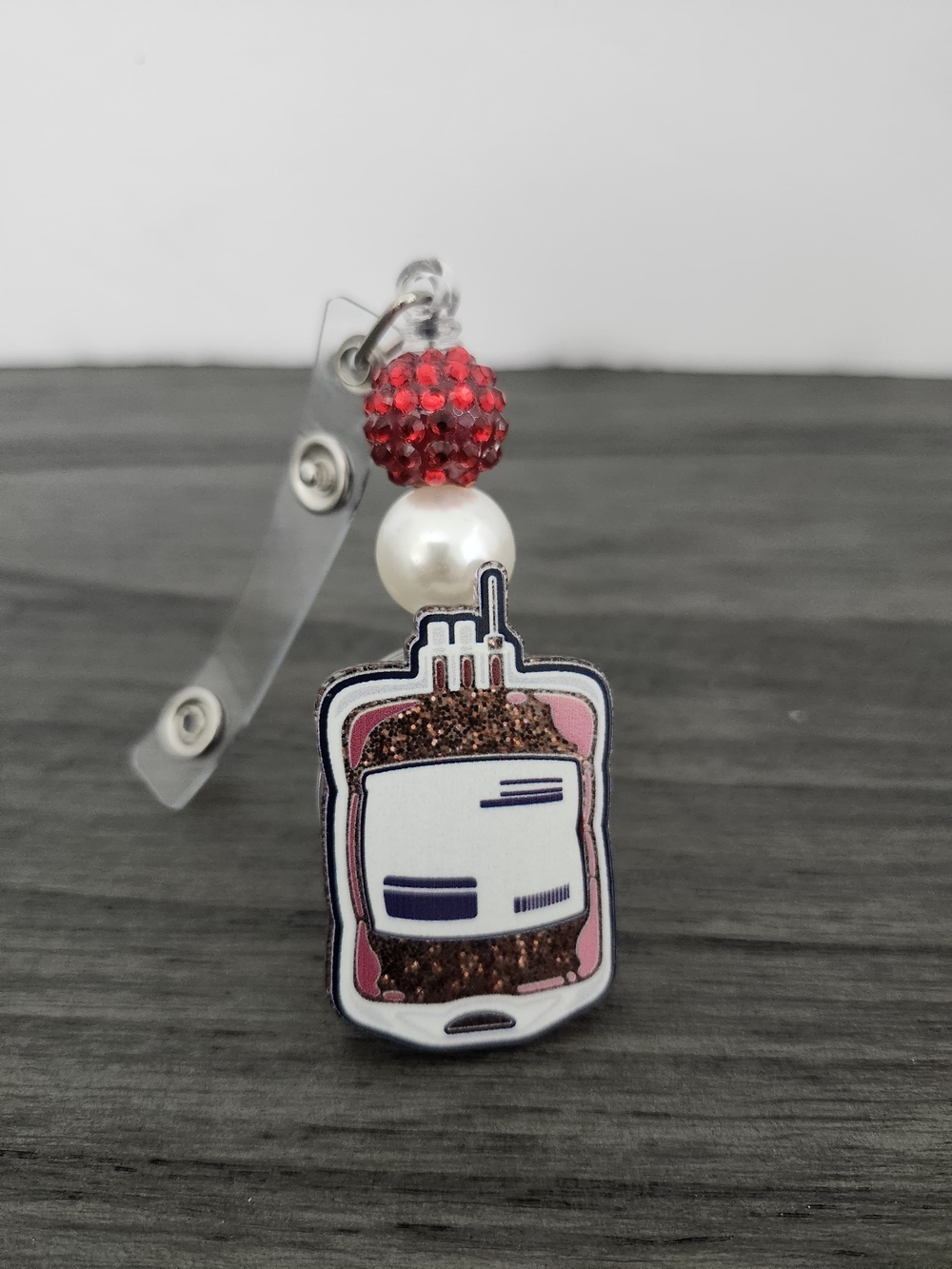 Red and White Decorative IV Bag Badge Reel Key/Card Holder